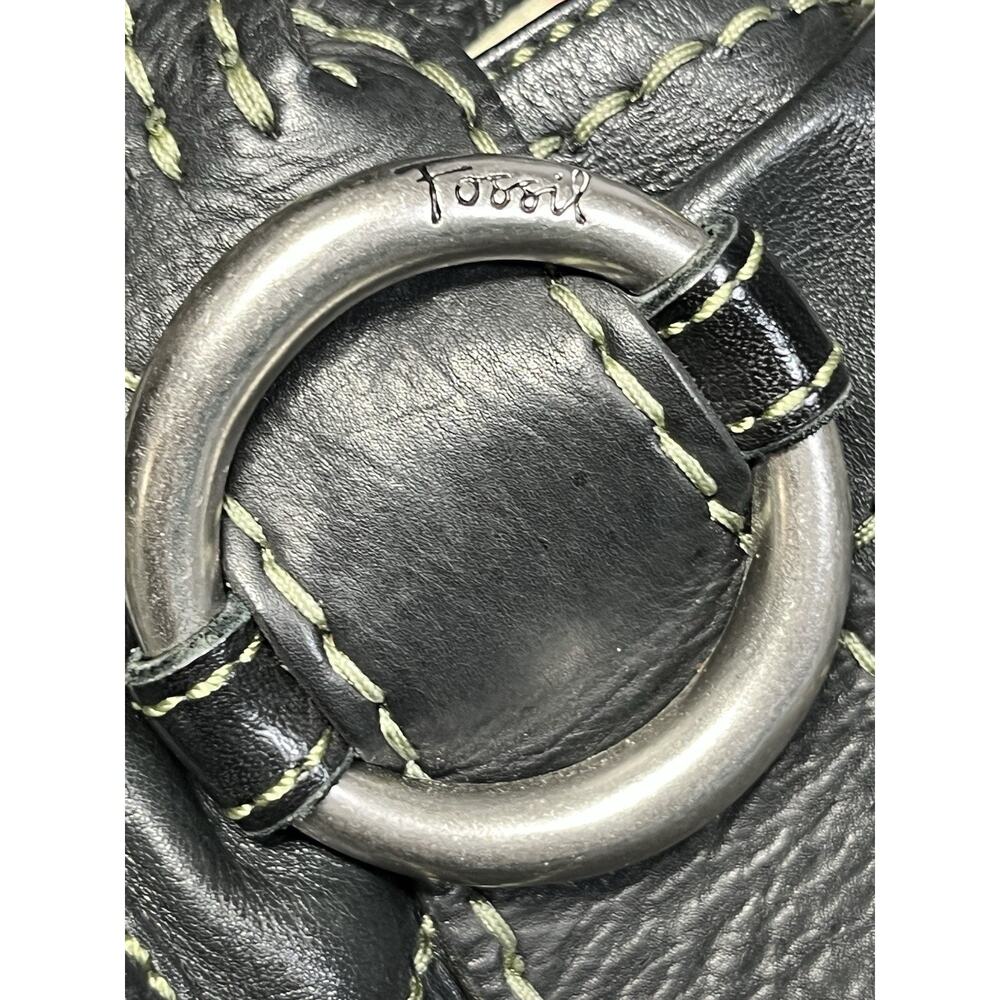 Fossil Leather Handbag Shoulder Tote Bag Black Large Braided Straps Key Charm - Picture 8 of 16